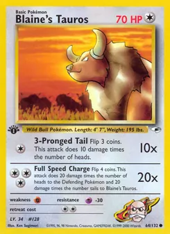 Blaine's Tauros 64/132 — Gym Heroes